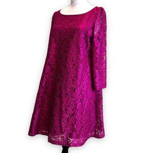 Tahari Pink A-line Long Sleeve Lace Dress